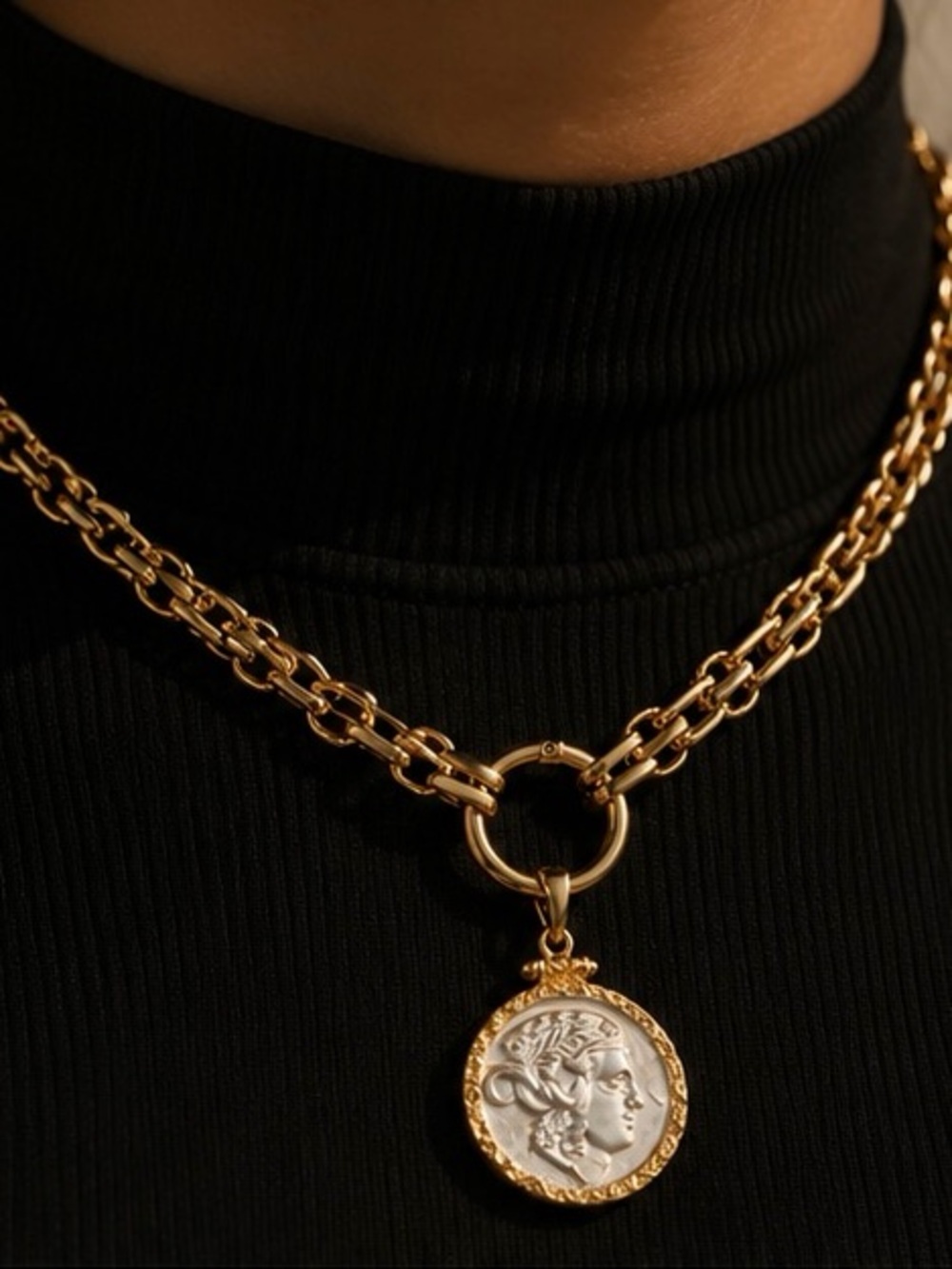 Athena Heritage Coin Necklace Luxury Grecian Medallion Jewelry - Picture 4 of 6